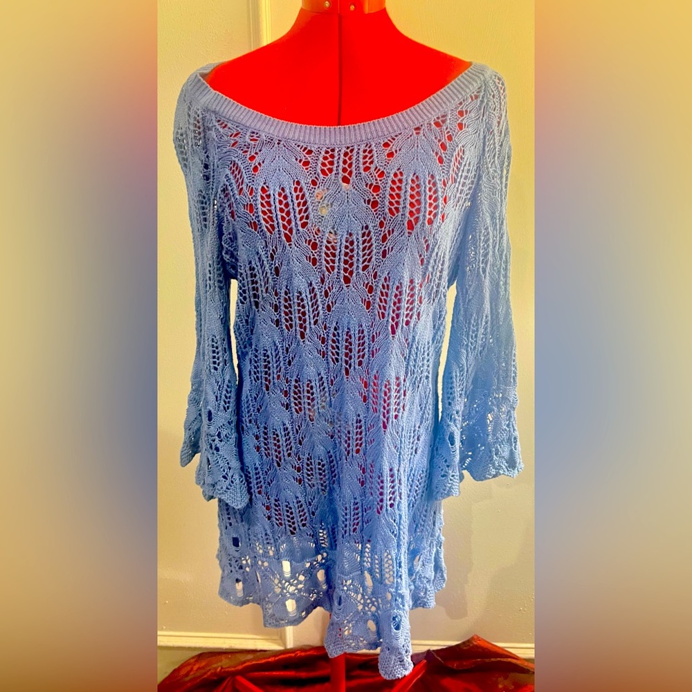 Nouveaux Blue Crochet Knit Top size large